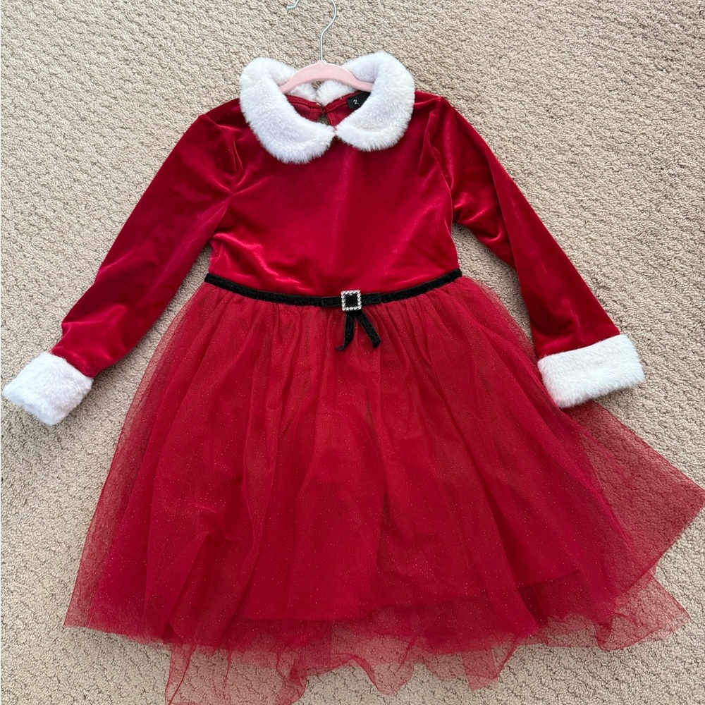 Zunie Festive Red Velvet Dress with White Trim size 4T